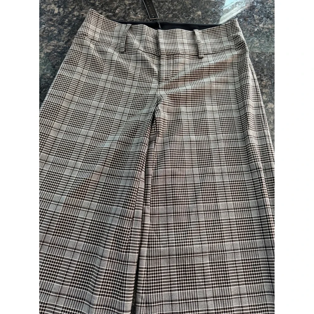 Alice‎ + Olivia Black Off-White Dark Chocolate Plaid Wide Leg Pants trousers 10
